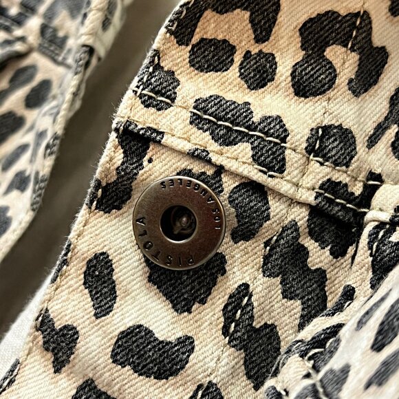 Pistola Naya Animal Print Cropped Jacket Leopard Raw Hem Oversized Classic Denim - Picture 9 of 14